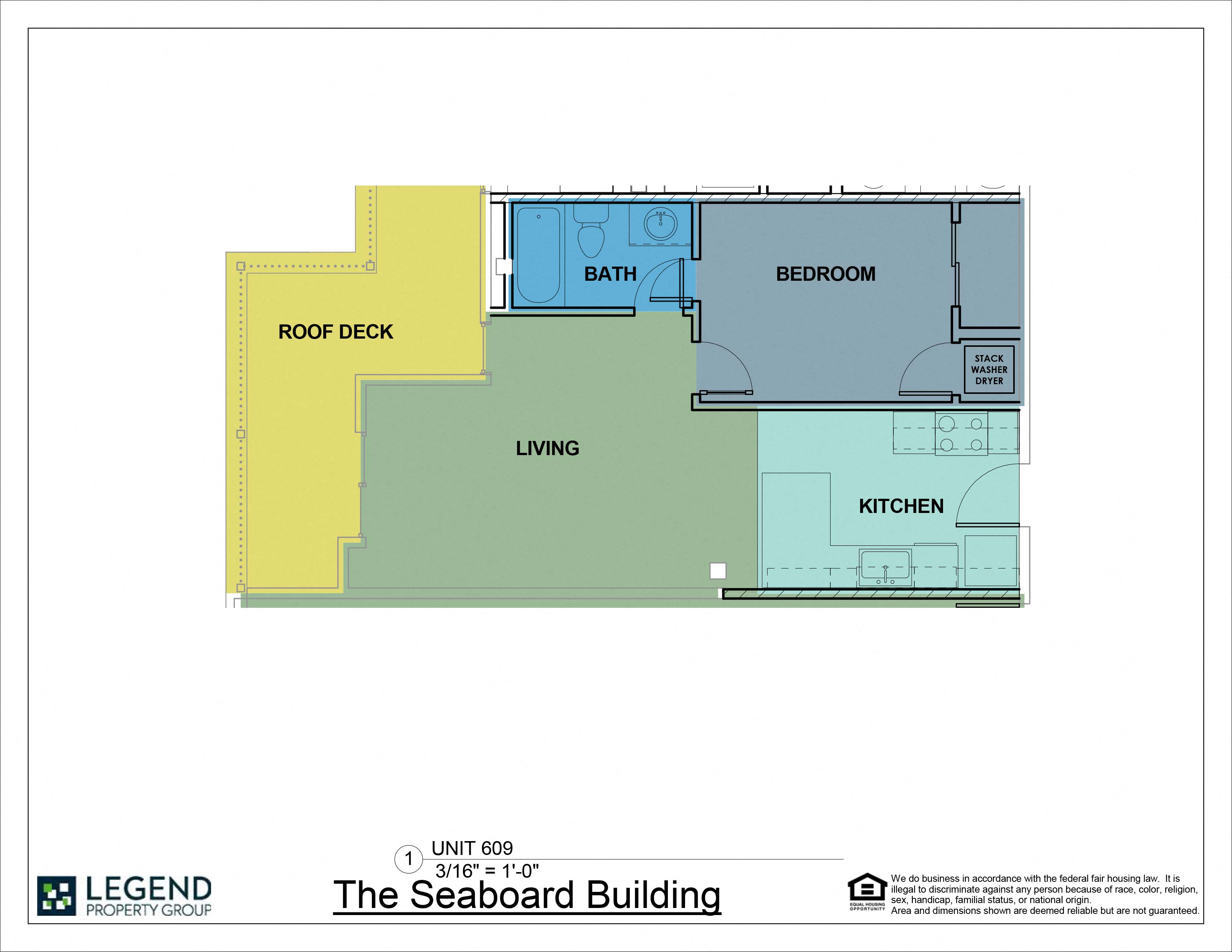 Floor plan for 1 bed, 1 bath, 556 sqft